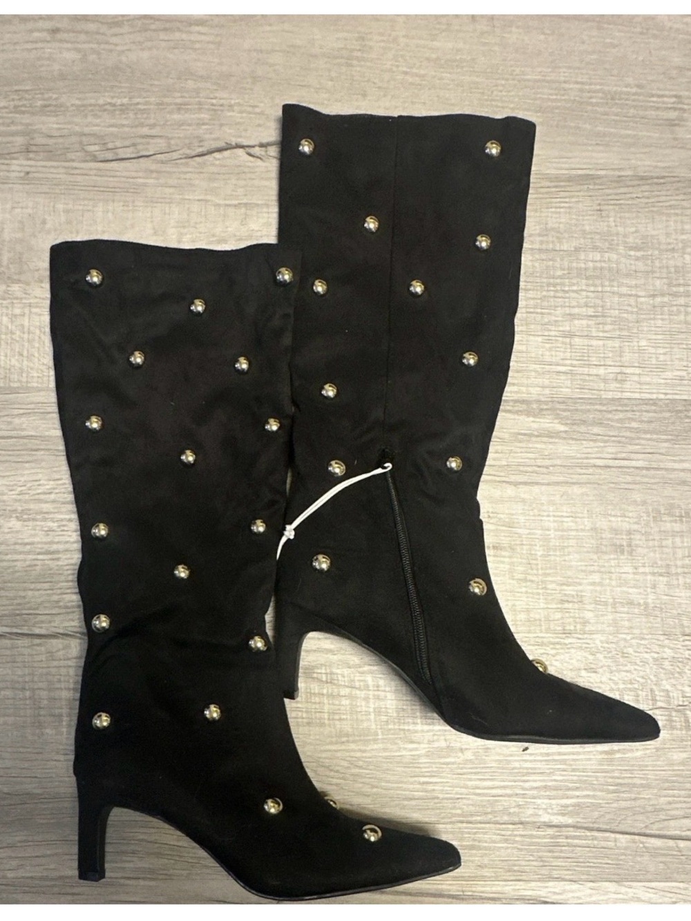 a new day Black Studded Mid-Calf Heeled Boots